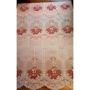 Pink Lace Curtain Panel Attached Valance Sheer Roses Art Deco Style 80x60
